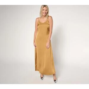 Destination 365 Womens Sleeveless Satin Midi Slip Dress Size XXSP Dijon Yellow